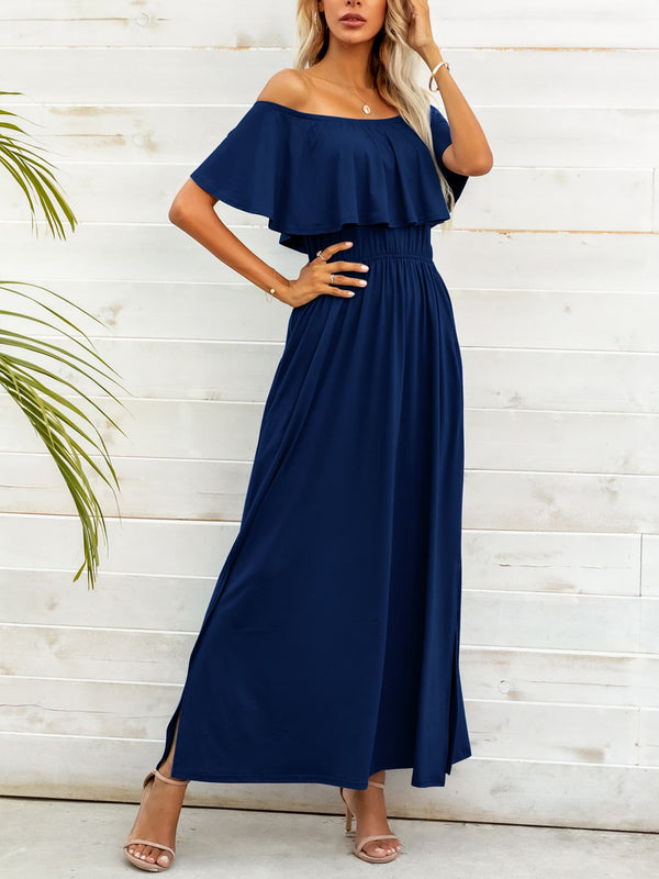 off-shoulder-slit-maxi-dress Sophia's Trends - Sophia's Style-Dark Blue-M